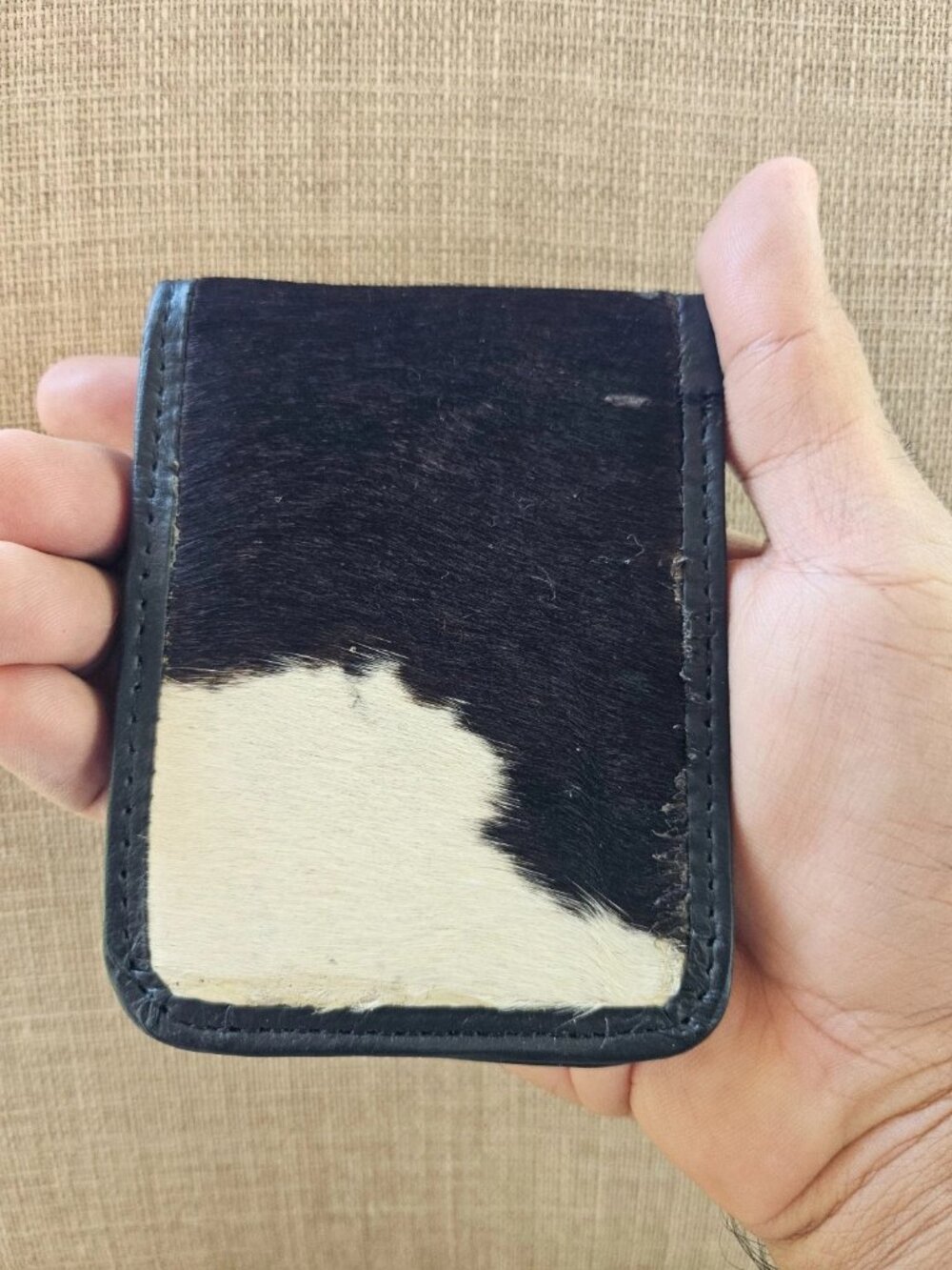 Handmade Wallet Billfold Black/White Real Hair Fur Cowhide Cardholder Purse New